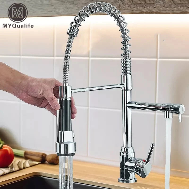 Chrome Brass Pull Down Hot and Cold Water