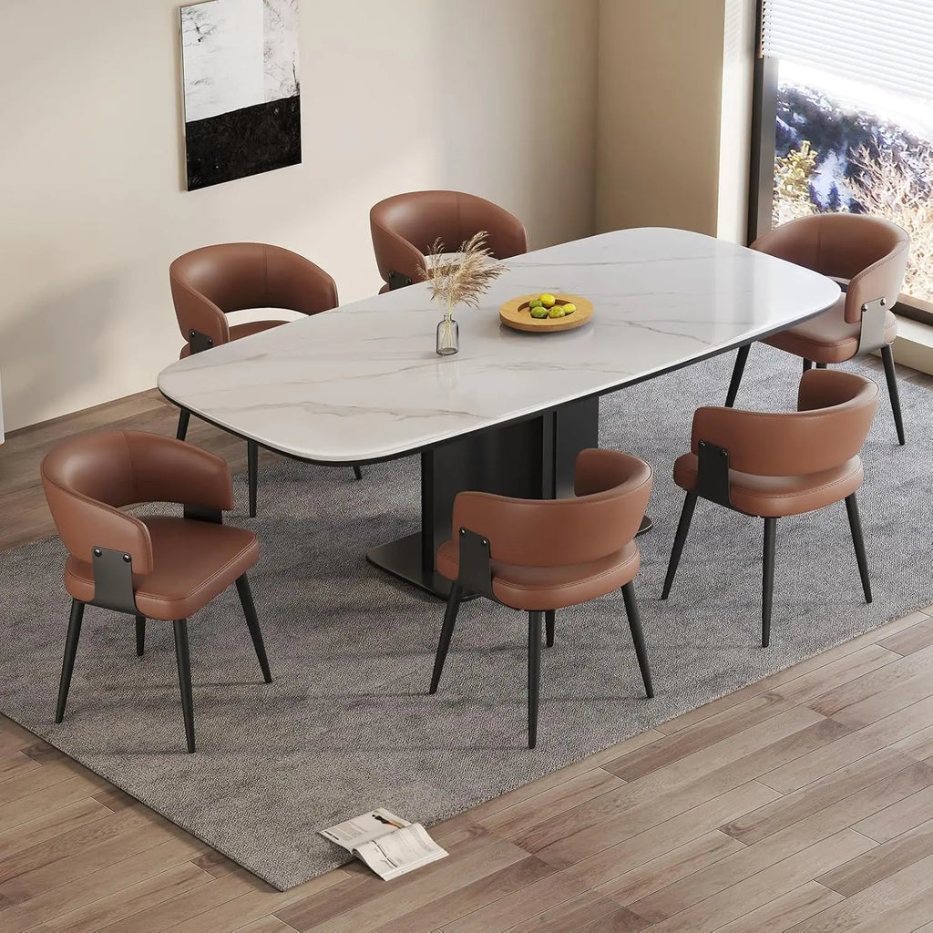 6 Modern Upholstered Faux Leather Curved