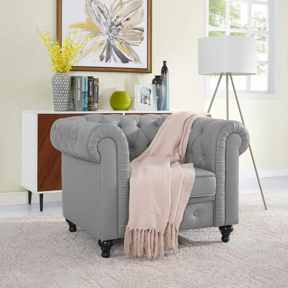 3-Piece Leather Chesterfield Sofa Set