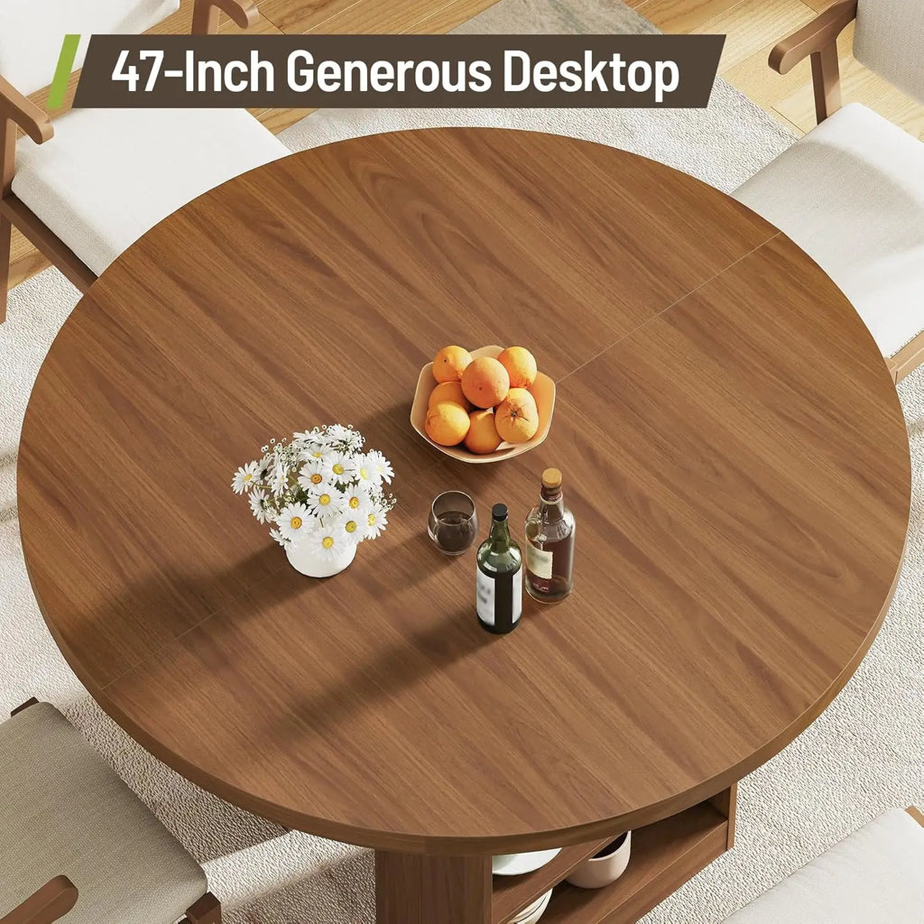 43-59" Extendable Round w/3-Tier Storage For4-8