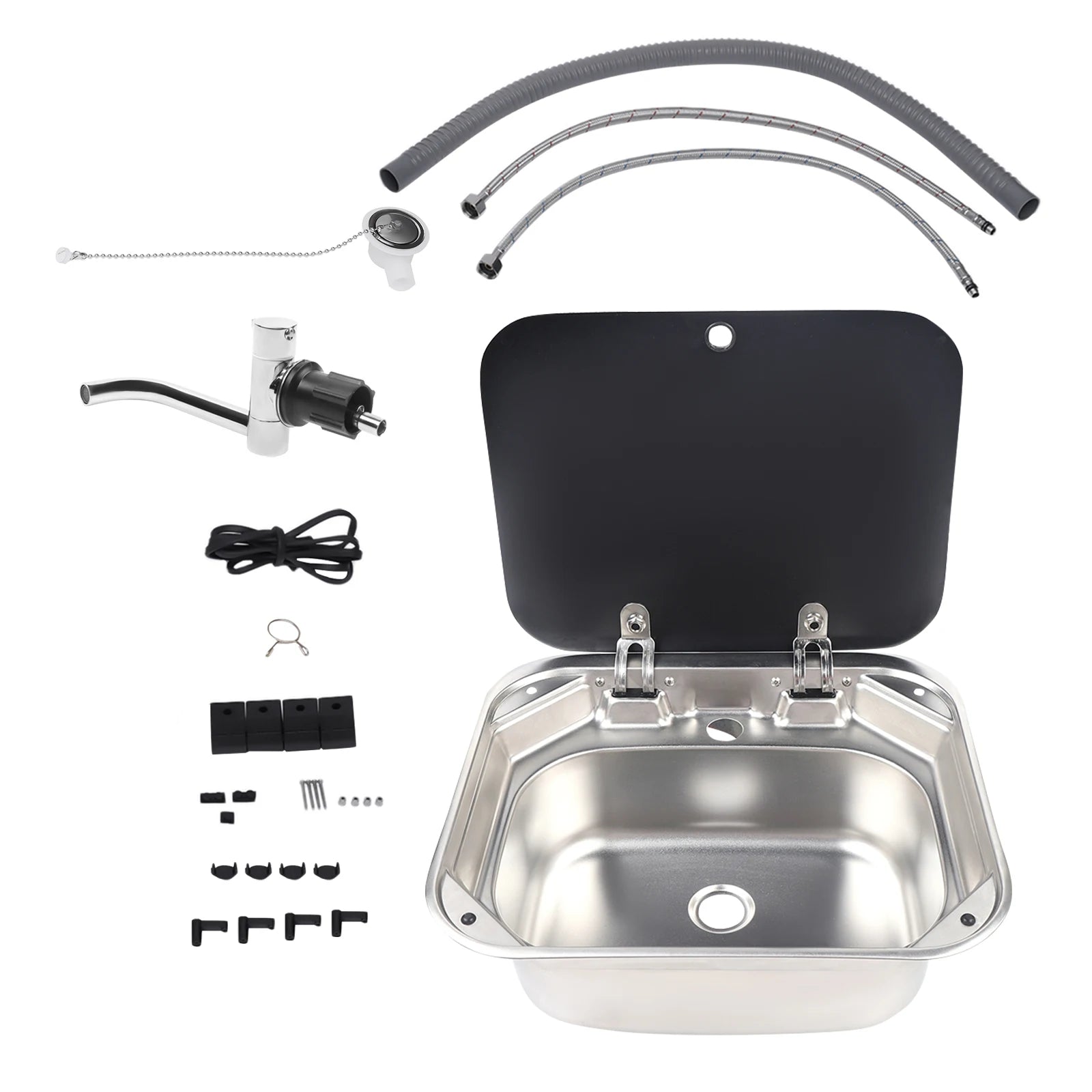 Undermount RV/Bar/Workstation with Folding Faucet & lid