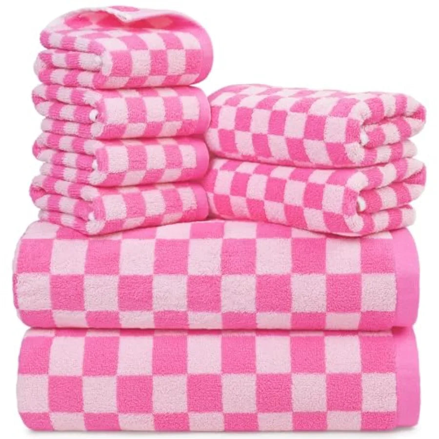 Towels Set of 8, Cute Checkered Towels