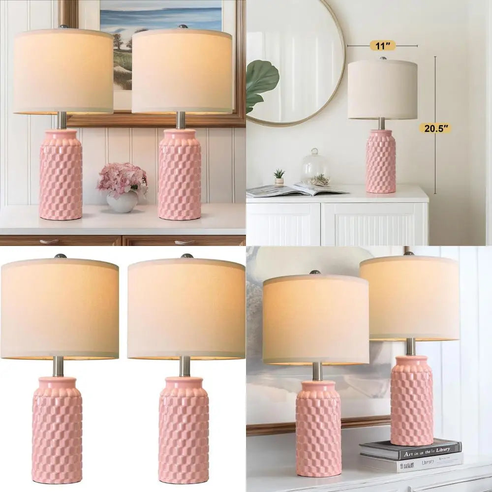 2 Modern Farmhouse Pink Lamps