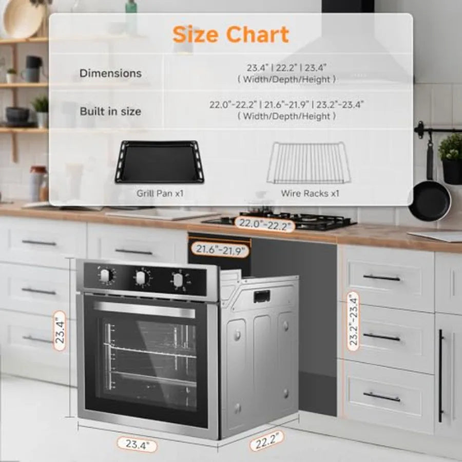 24" Electric Wall Oven 2200W 6 Cooking Modes Convection