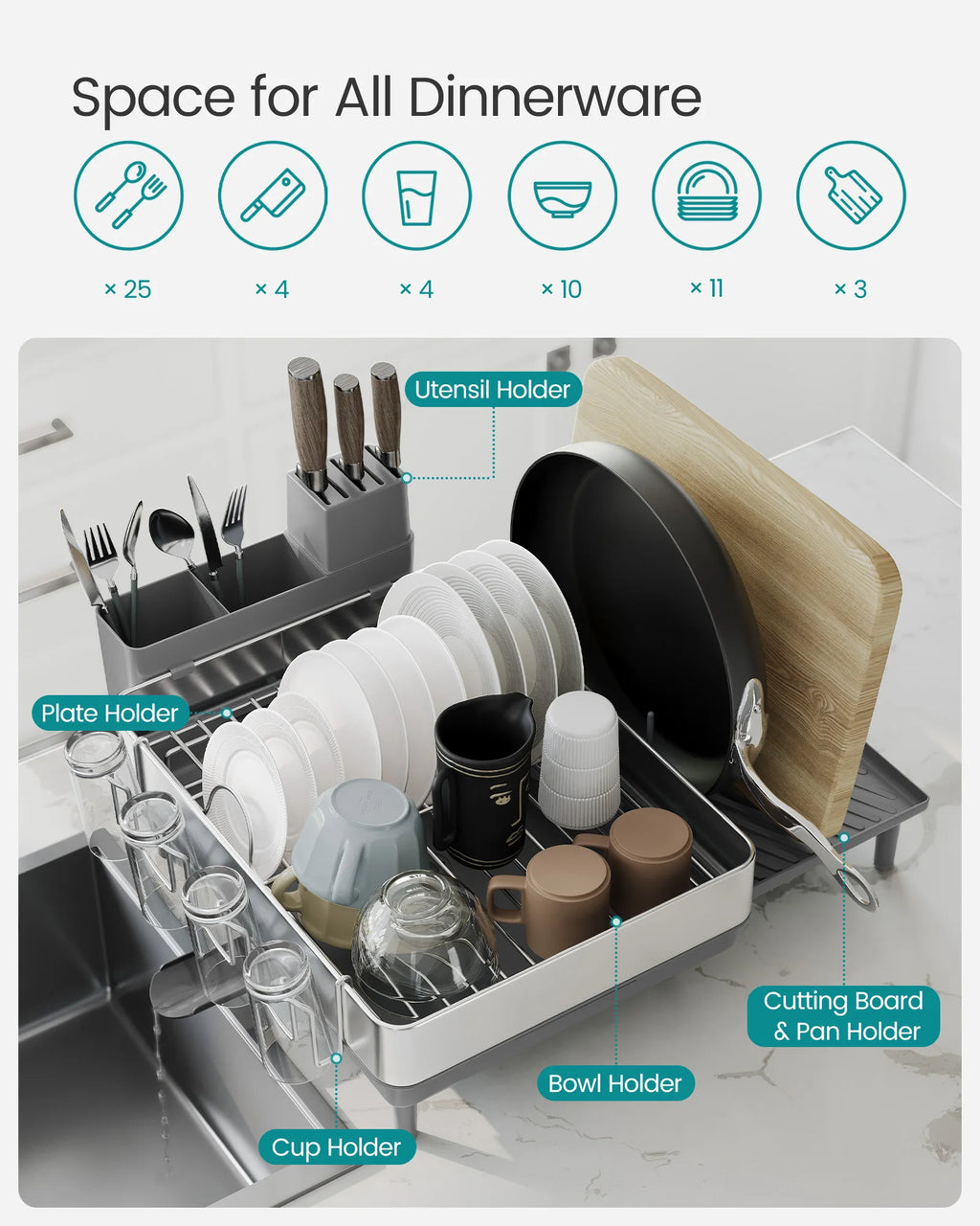 Large Dish Rack, Expandable Stainless