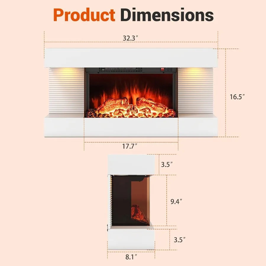 18" Fireplace w/32" Floating Mantel Remote
