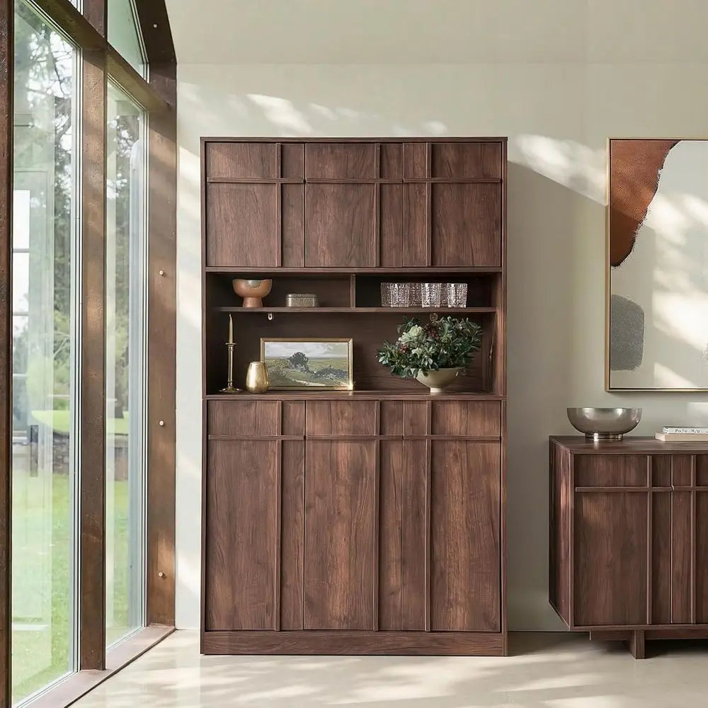 72" Kitchen Pantry Cabinet W/Walnut Countertop