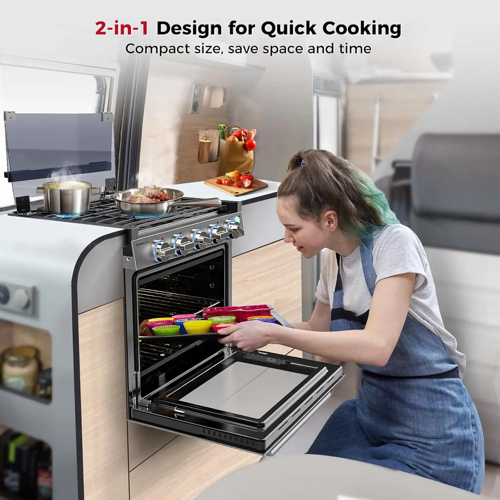 Propane Range 21' with 3 Burners, Stainless Steel RV Oven