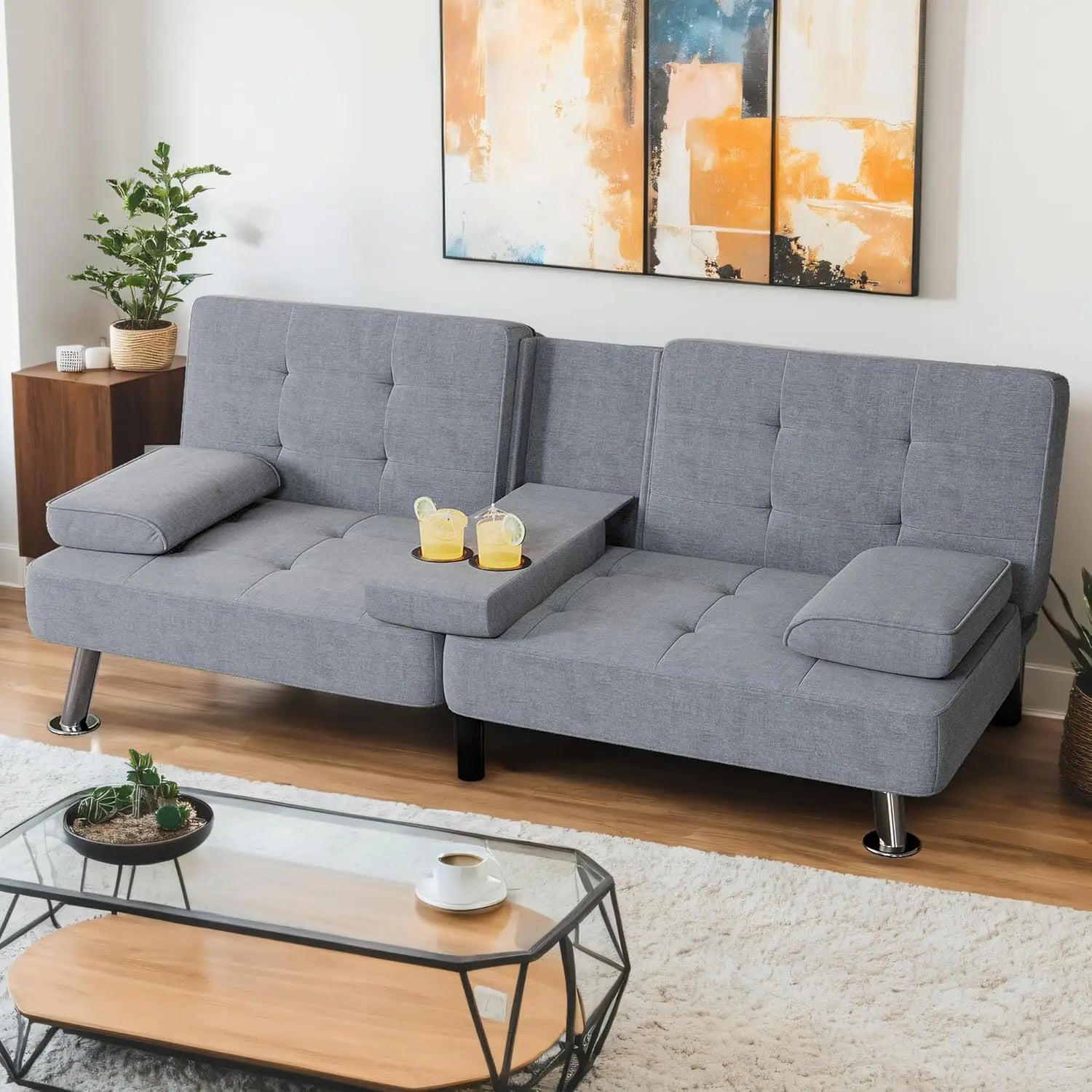 Modern Linen Futon Sofa Bed