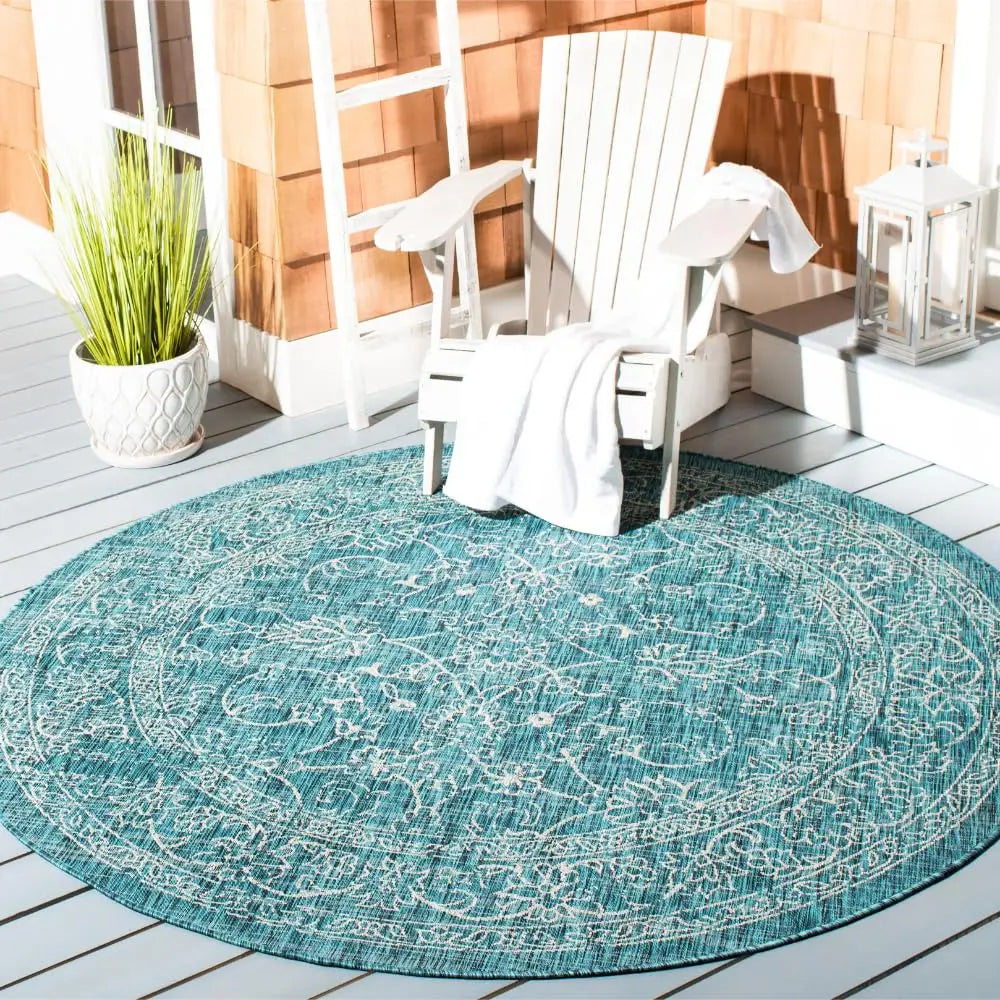 6'7" Circle Turquoise Indoor/Outdoor Washable