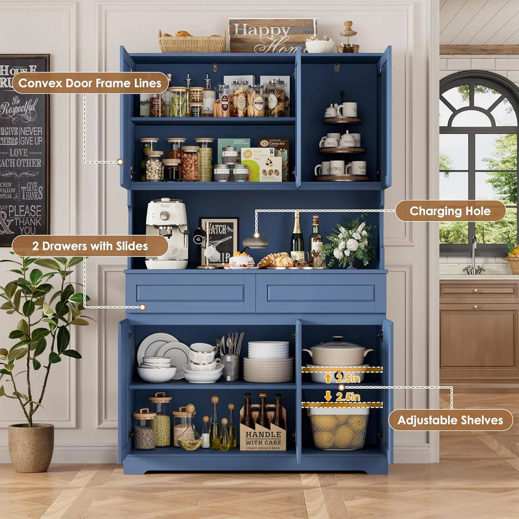 74" Tall Pantry Cabinet 6 Doors 2 Drawers