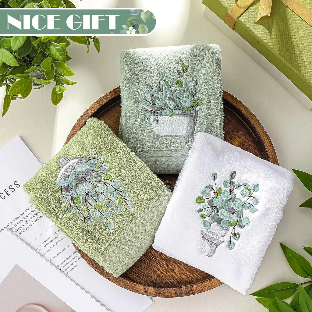 3 Farmhouse Hand Towels, Embroidery, 100% Cotton