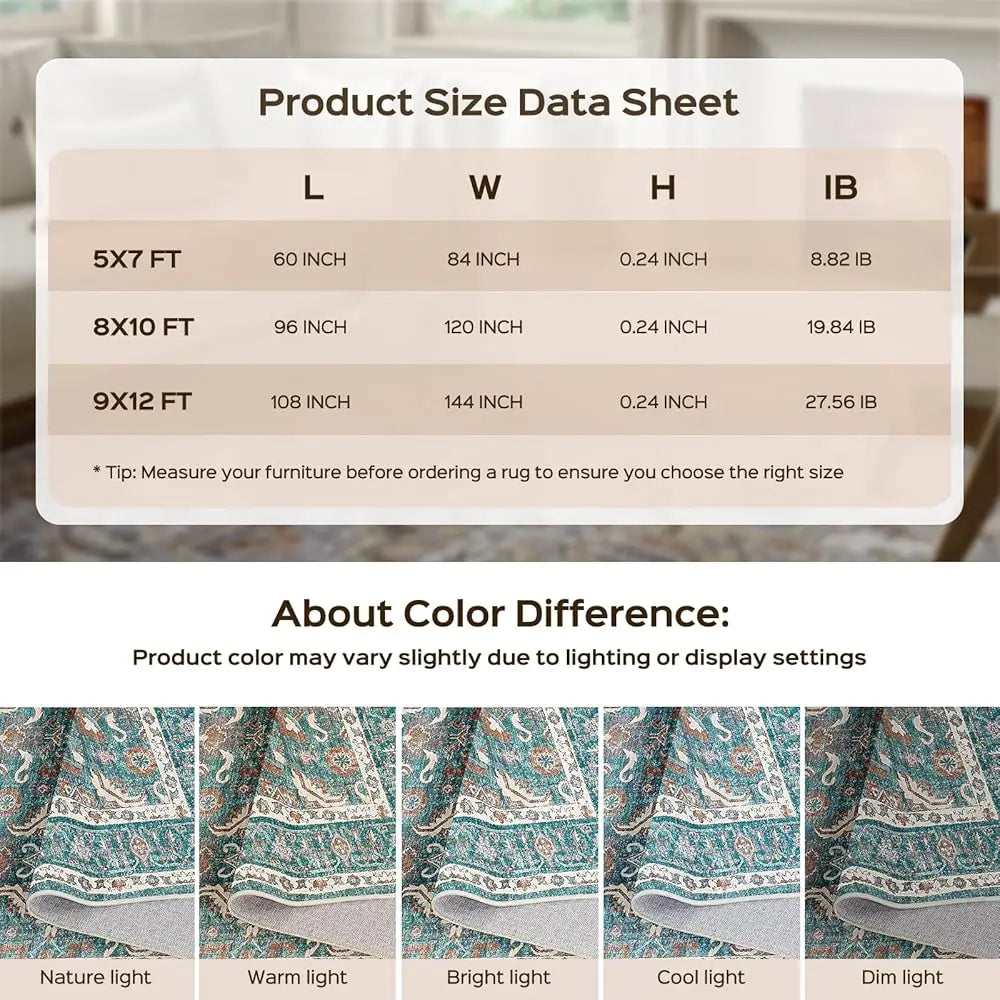 8X10: Soft Non-Slip Washable Vintage