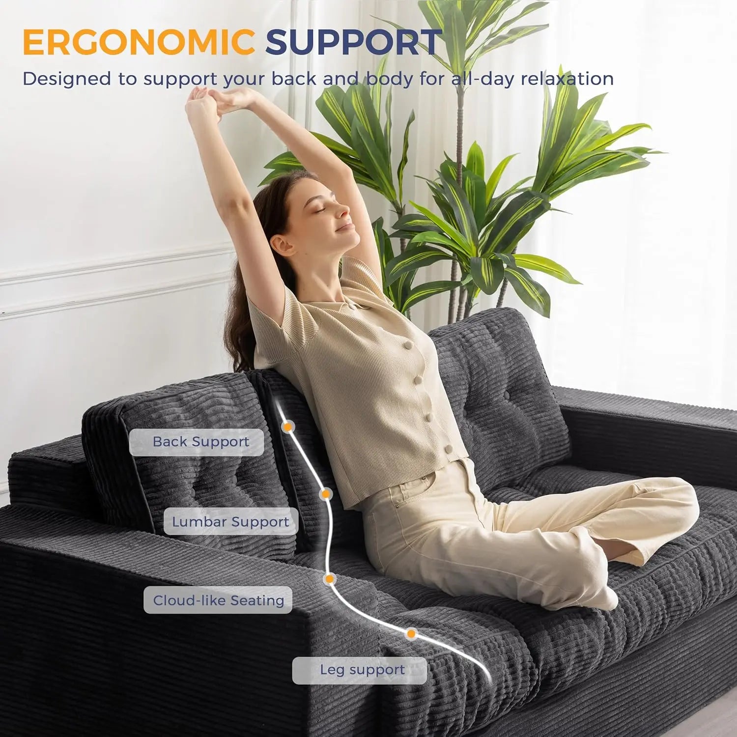 3-Seater Couch Boneless Tuffed
