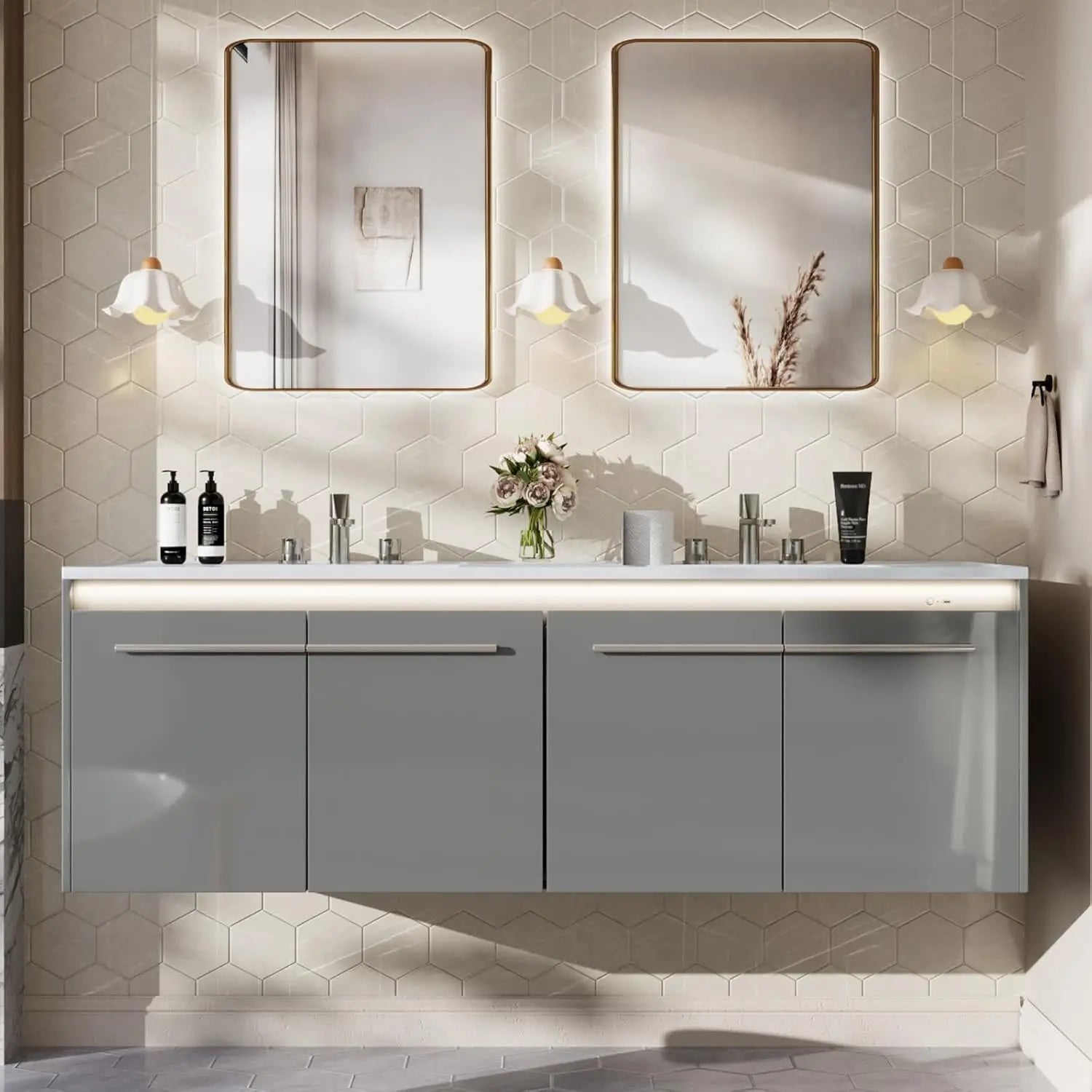 60" LED Floating Bathroom Double Vanity