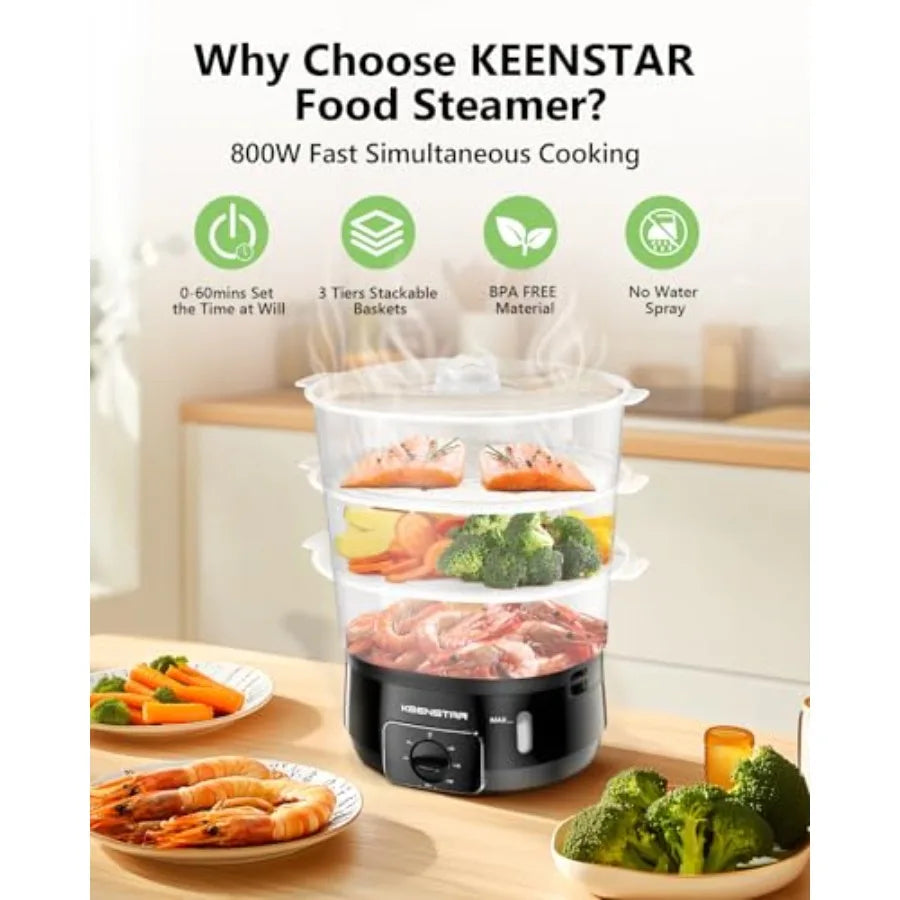 Electric Food Steamer 13.7QT 3-Tier BPA-Free 800W