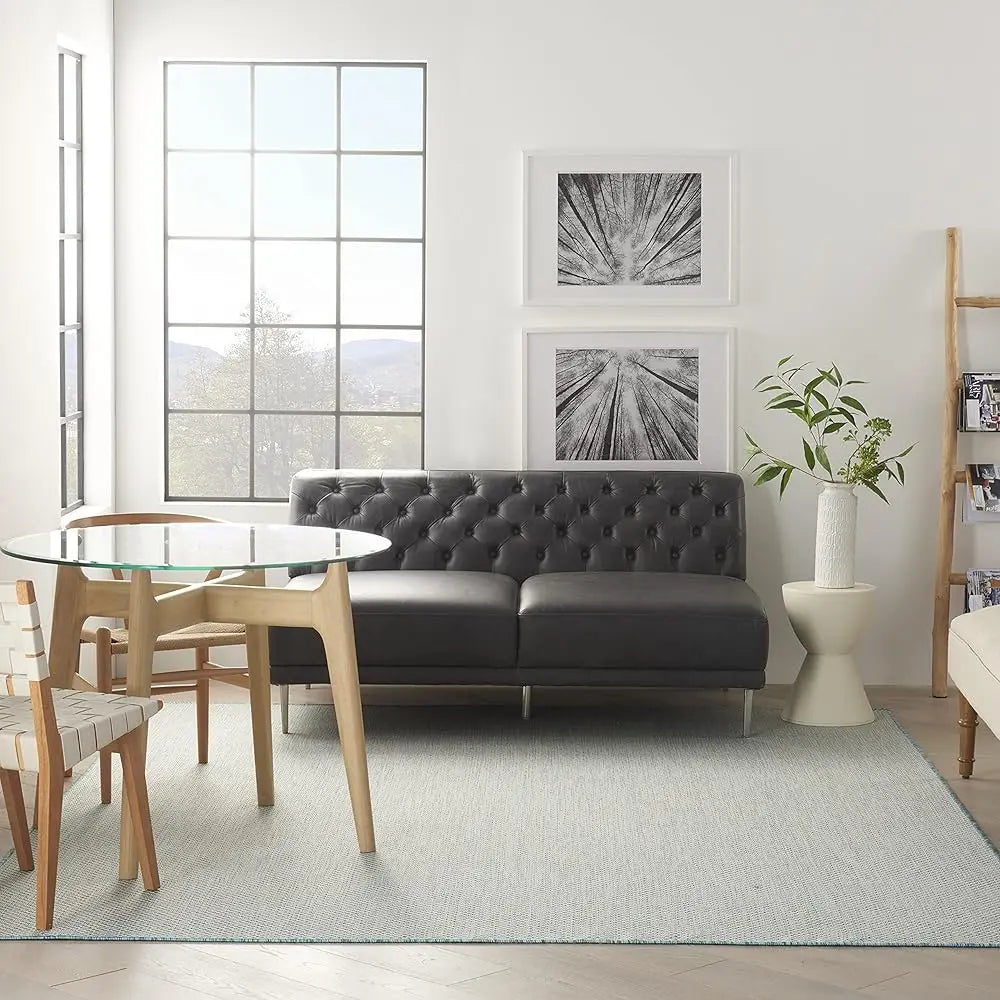 Indoor/Outdoor Ivory Aqua 7' X 10'