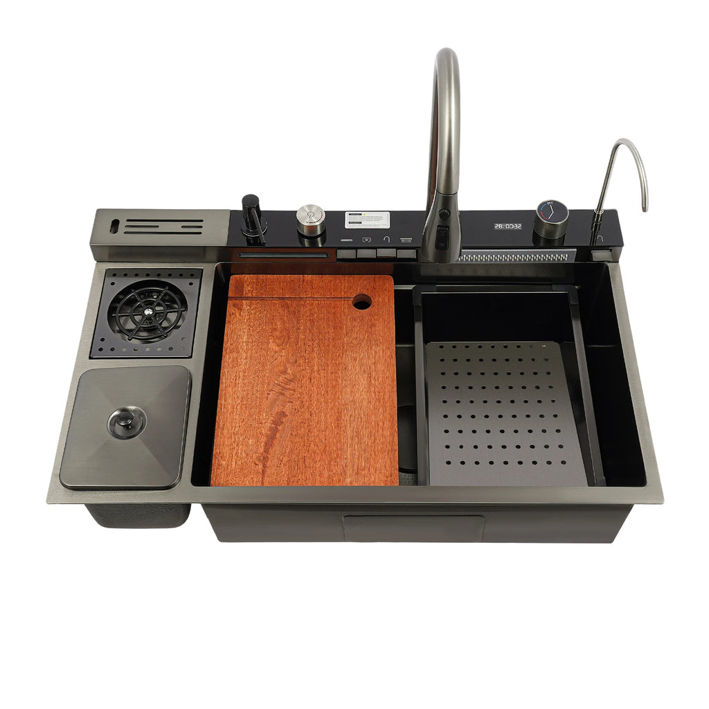 Multifunctional Stainless Digital Display Single Bowl Waterfall