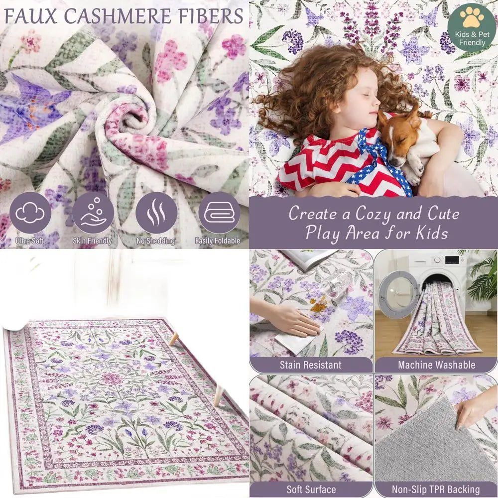 5x7 Purple Floral Low Pile