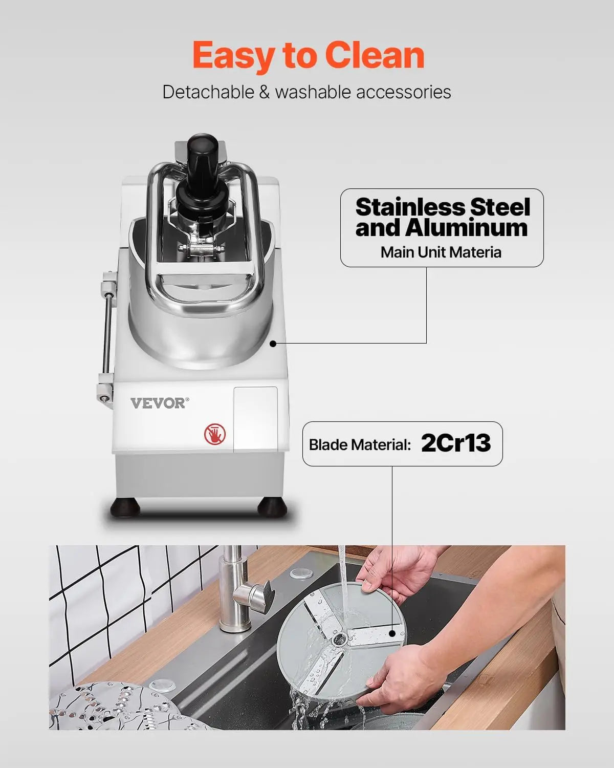Food Processor with 2 Holes, Stainless Blades