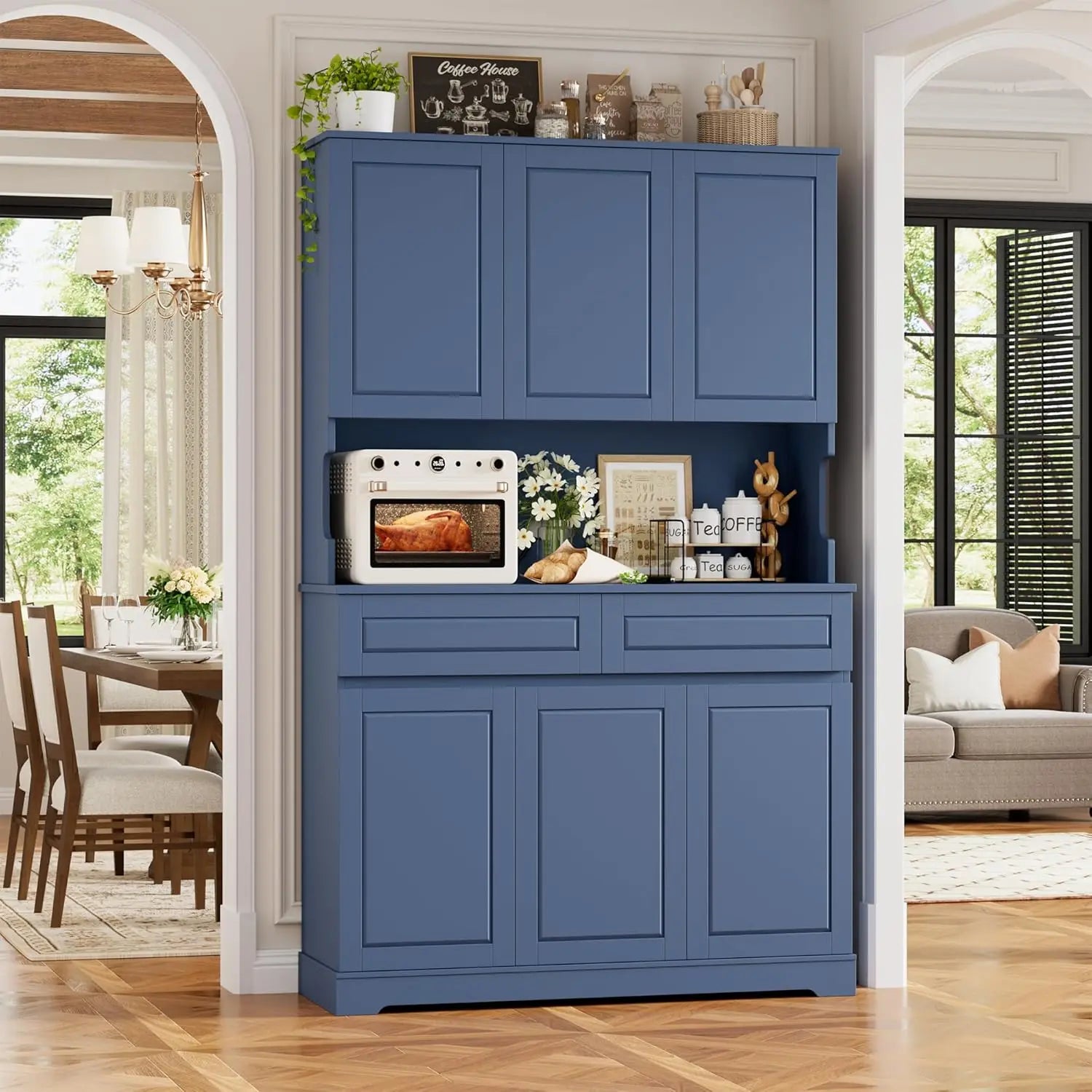 74" Tall Pantry Cabinet 6 Doors 2 Drawers