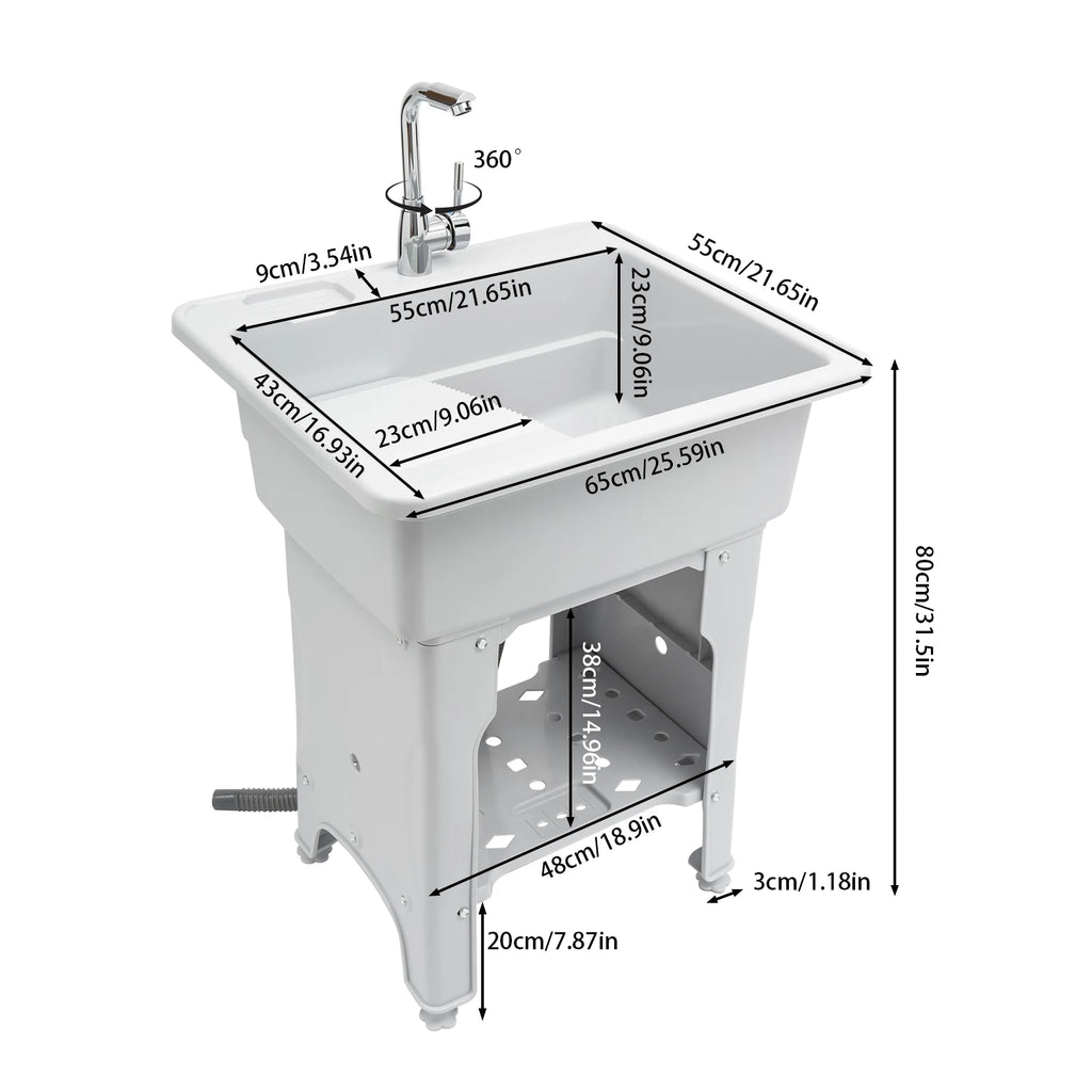Laundry Tub, 21.65"Faucet, Removable Washboard