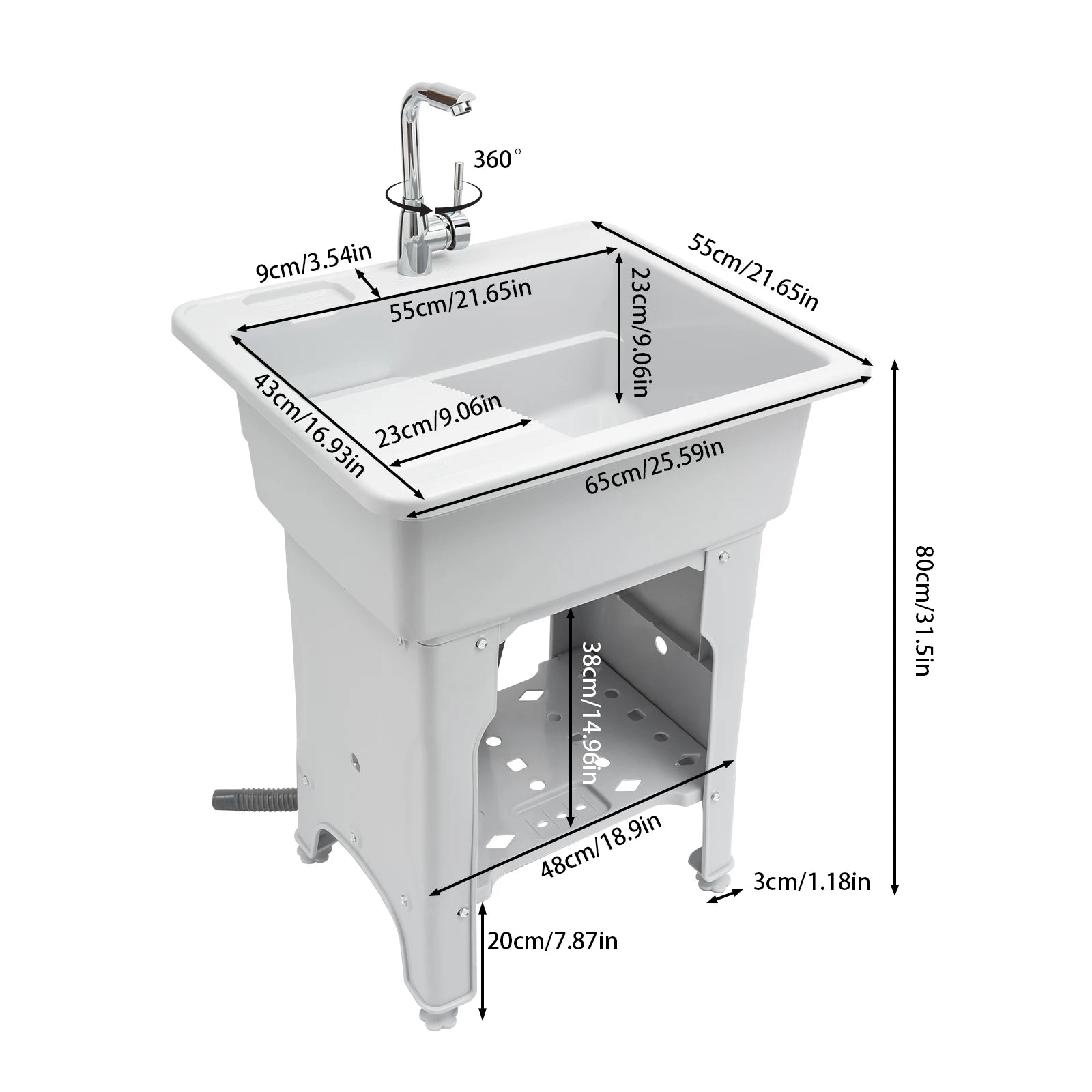 Laundry Tub, 21.65"Faucet, Removable Washboard