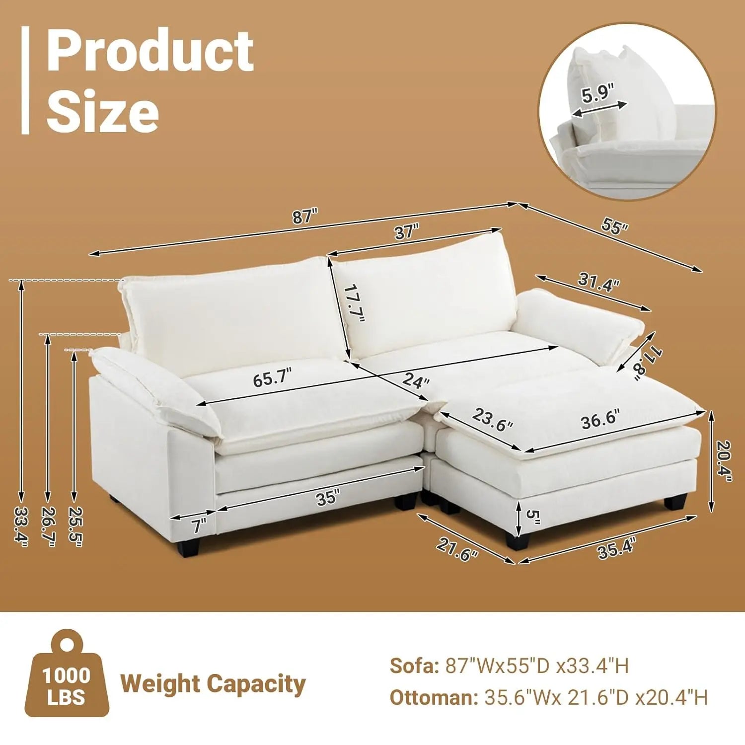87" Convertible Sectional L-Shaped