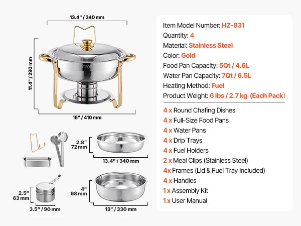 4 Pack Chafing Dish Buffet Set Stainless
