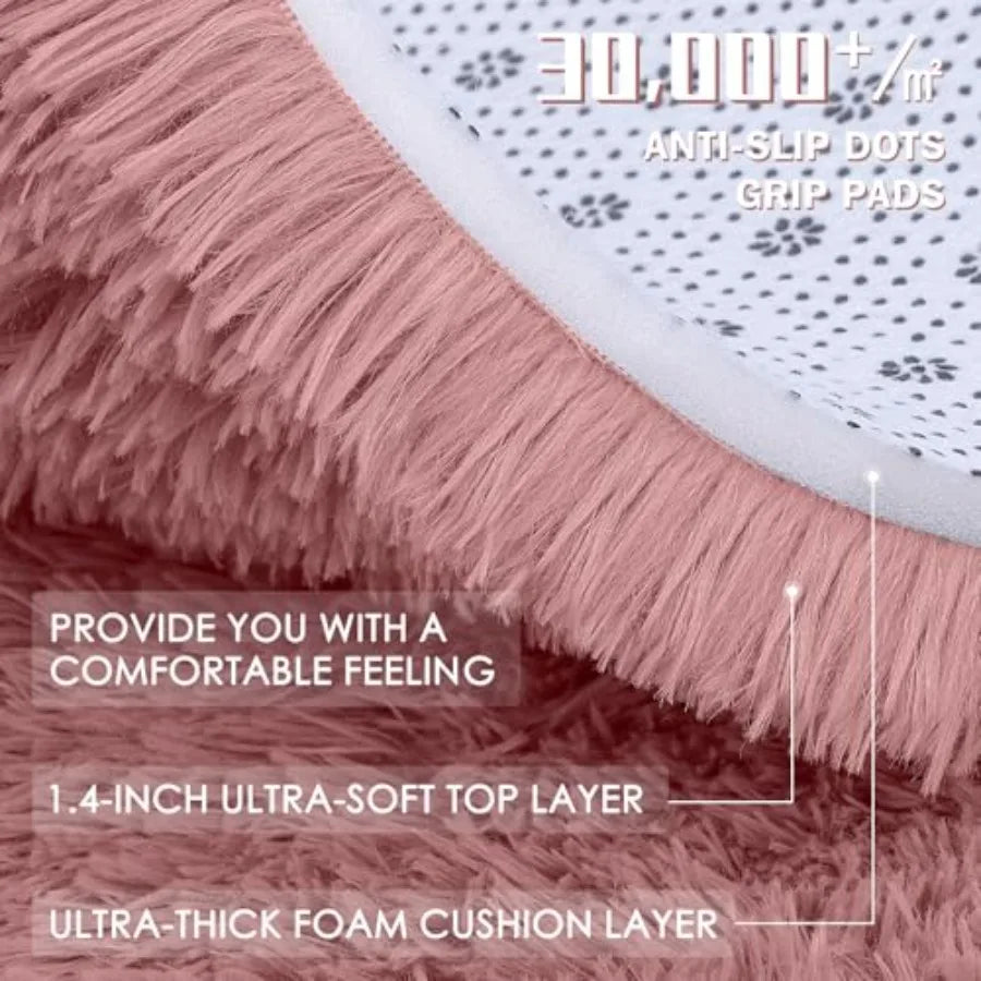 9' Pale Pink Shaggy Circle Washable