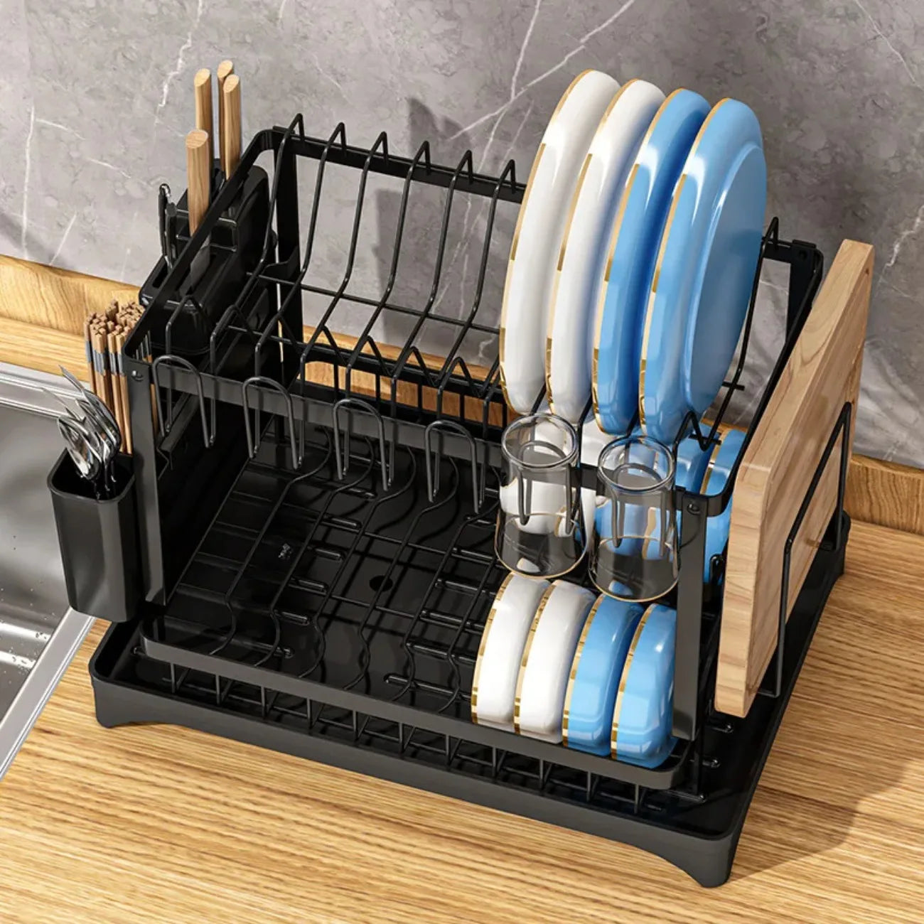 2-Tier Rotating Dish Rack – 360° Swivel