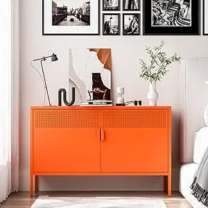 Orange Metal Accent Cabinet