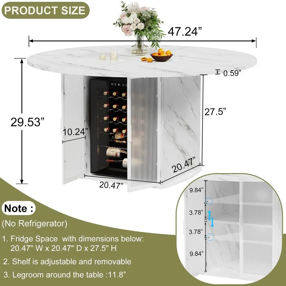 47" Round w/Storage White Faux Marble