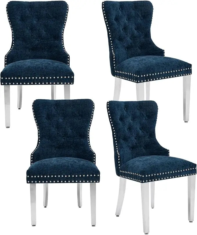 4 Velvet Tufted Upholstered Stainless-Steel Legs