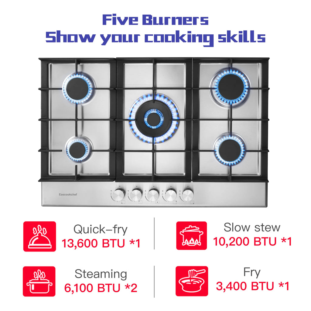 30" Built-in Stainless Gas Cooktop 5 Burners
