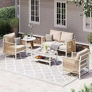 Aluminum Patio Set, HDPE Rope 5-Piece