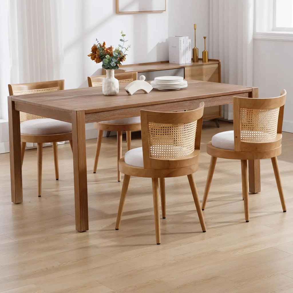 4 Modern Farmhouse Rattan Natural Wood