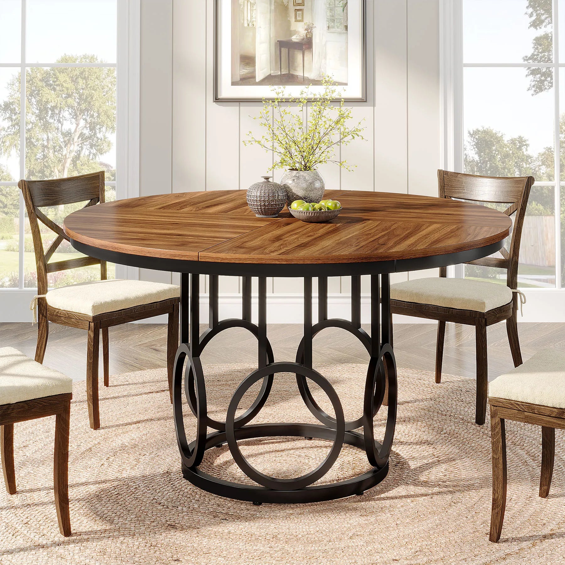 47" Round for 4 Farmhouse Wooden Texture
