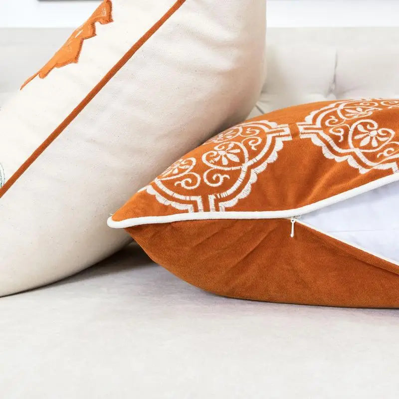 Burnt Orange Damask Embroidered Pillow