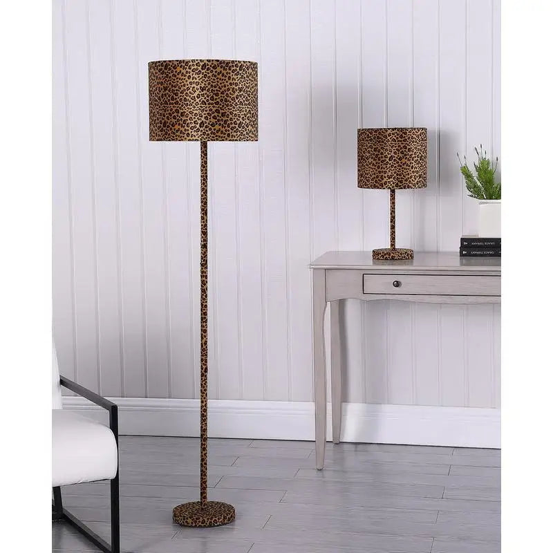 19.25" Faux Suede Leopard Print Lamp