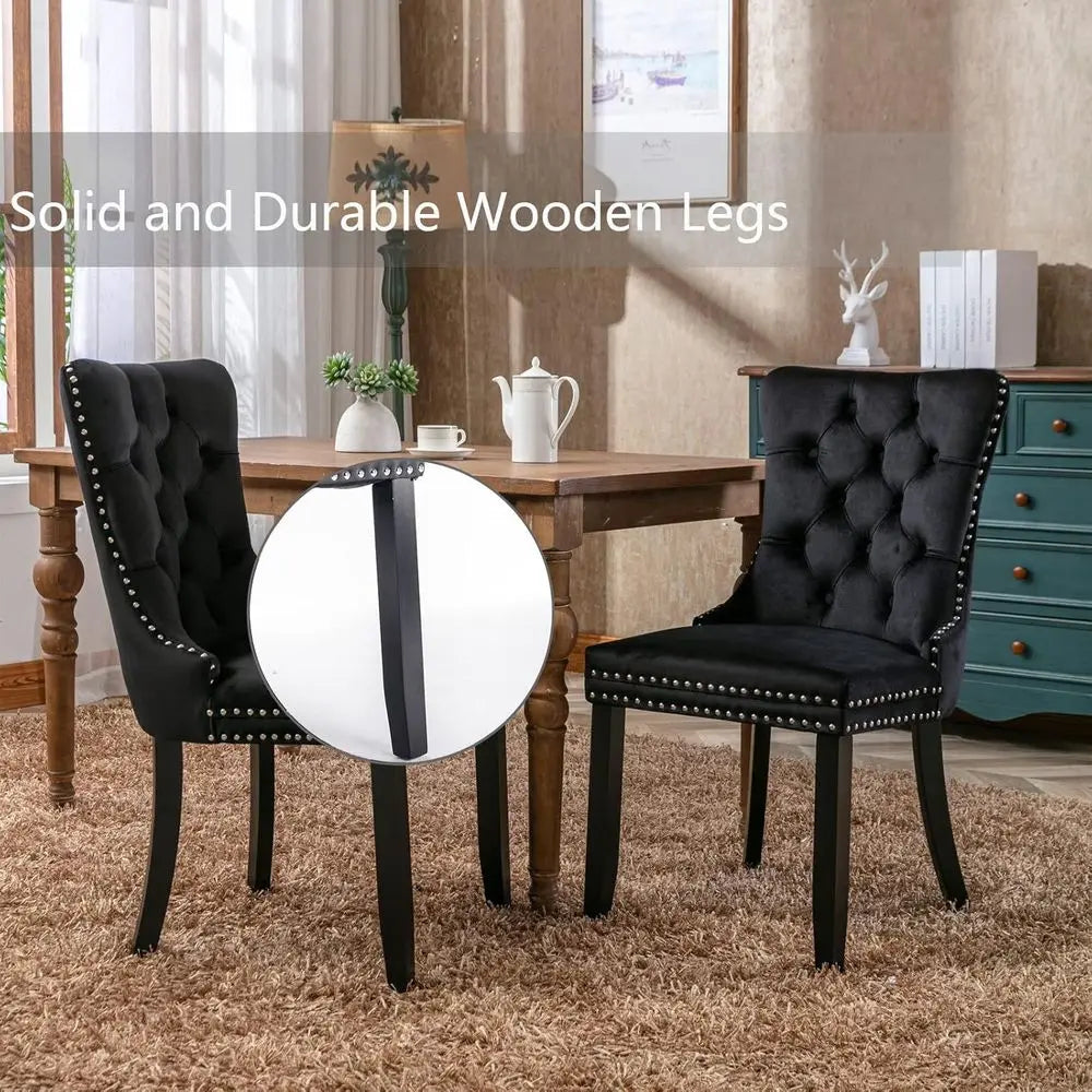 4 Upholstered Black Velvet Ring Nailhead trim