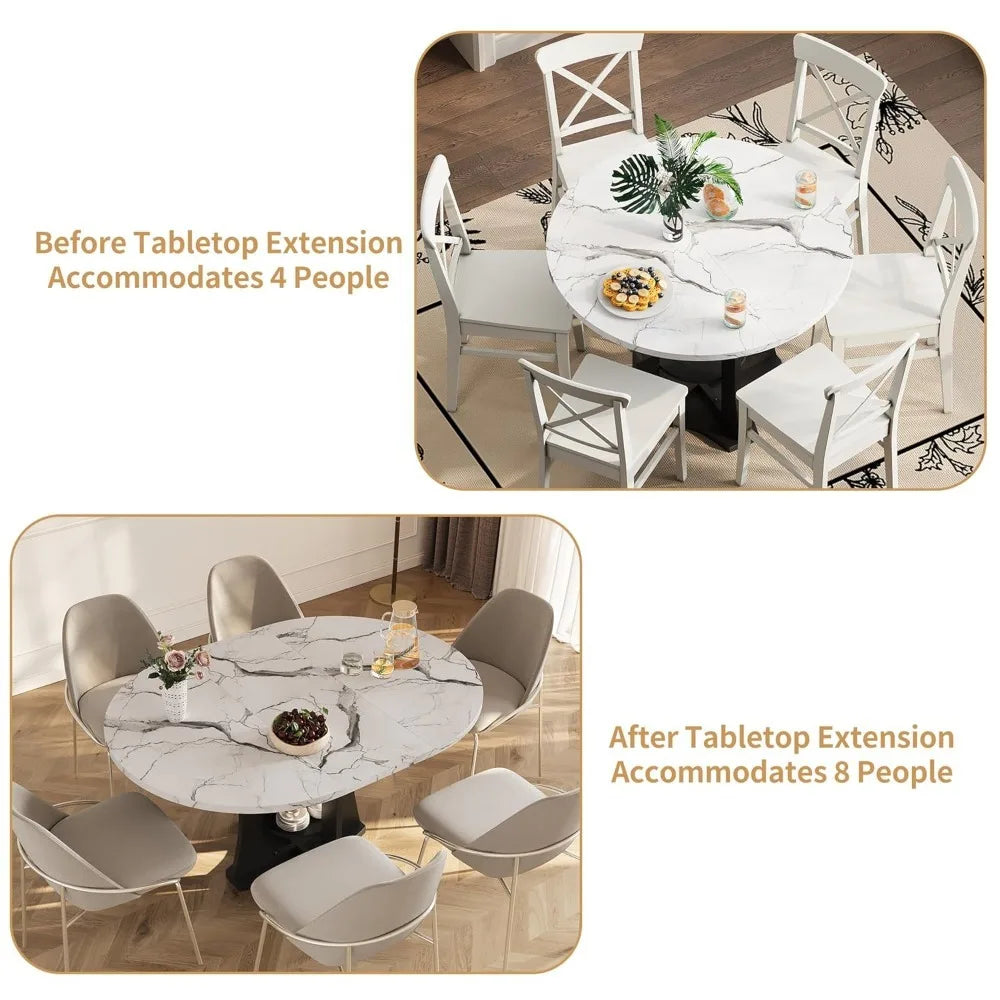 43-69" Extendable for 4-6, White Faux Marble