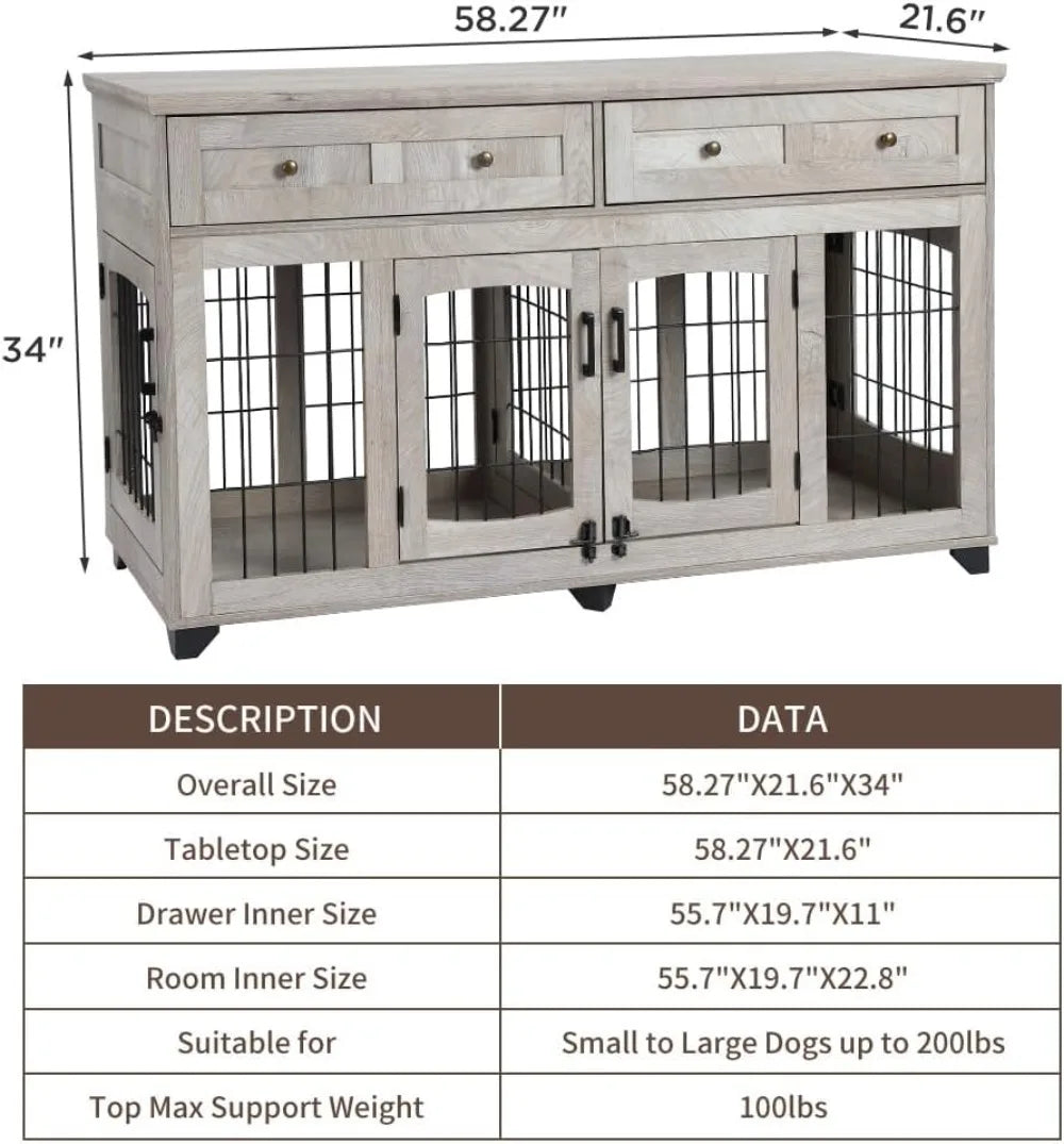 58" Large Dog Crate W/ Drawers