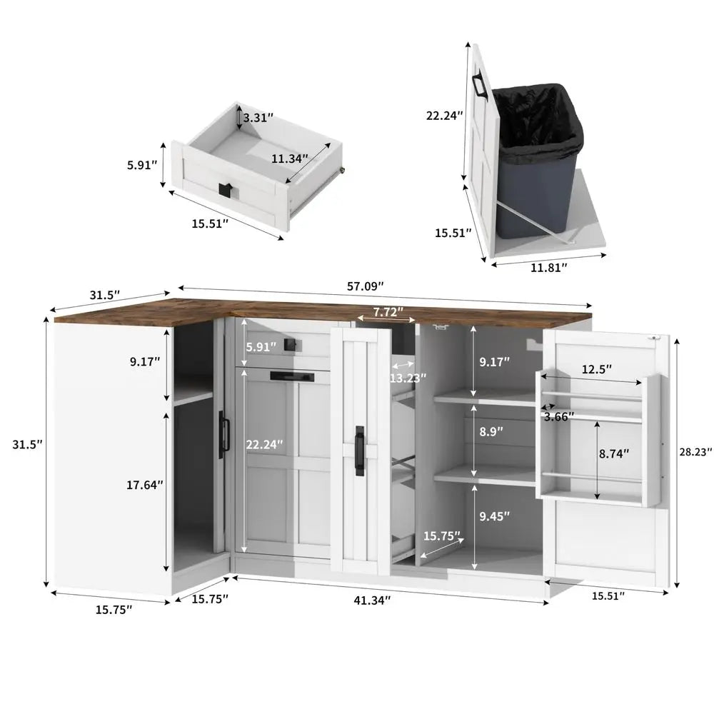 L Shaped Sideboard W/Countertop Hidden Trash