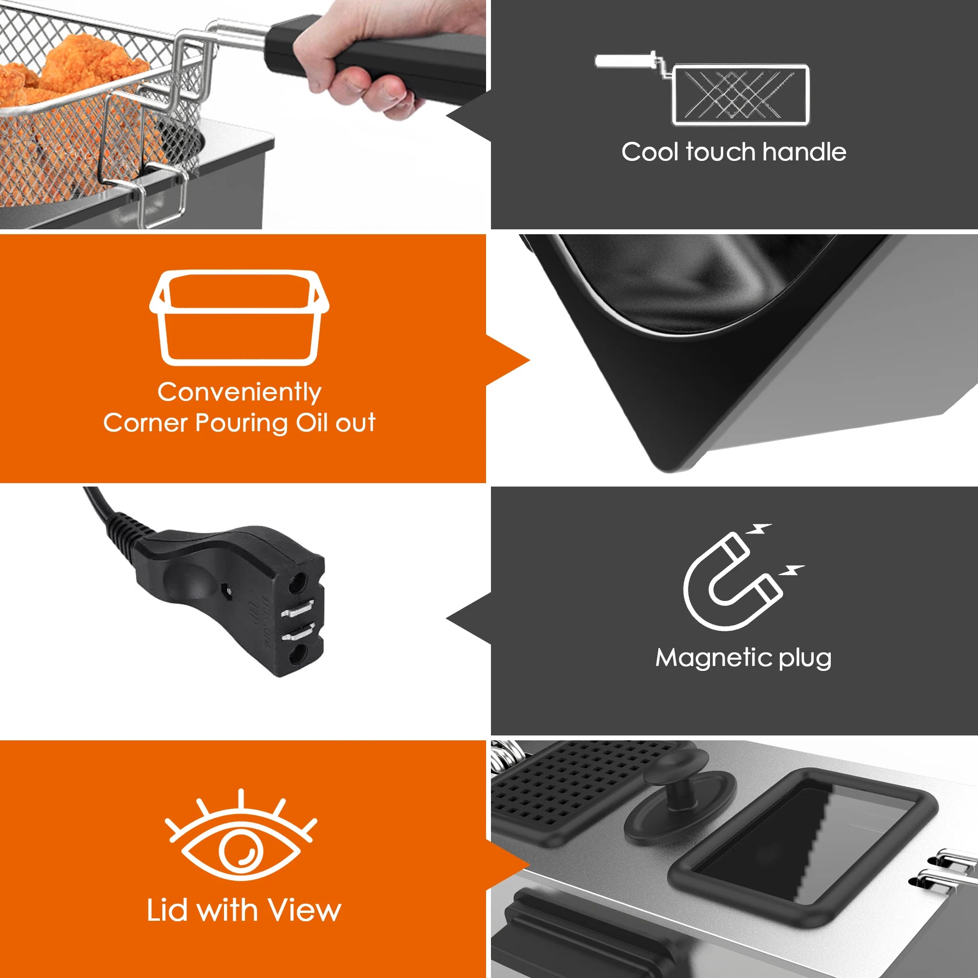 3L Electric Deep Fryer W/Fry Basket - 1500W Stainless