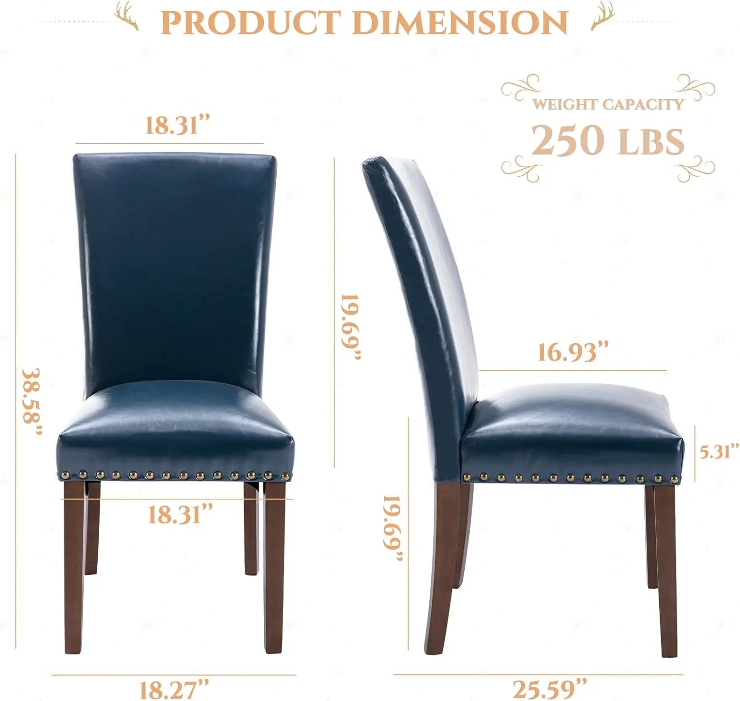 4 Blue Upholstered Nailhead PU Leather