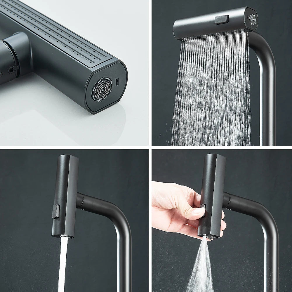 Black Pull Out Rotation Waterfall Sprayer