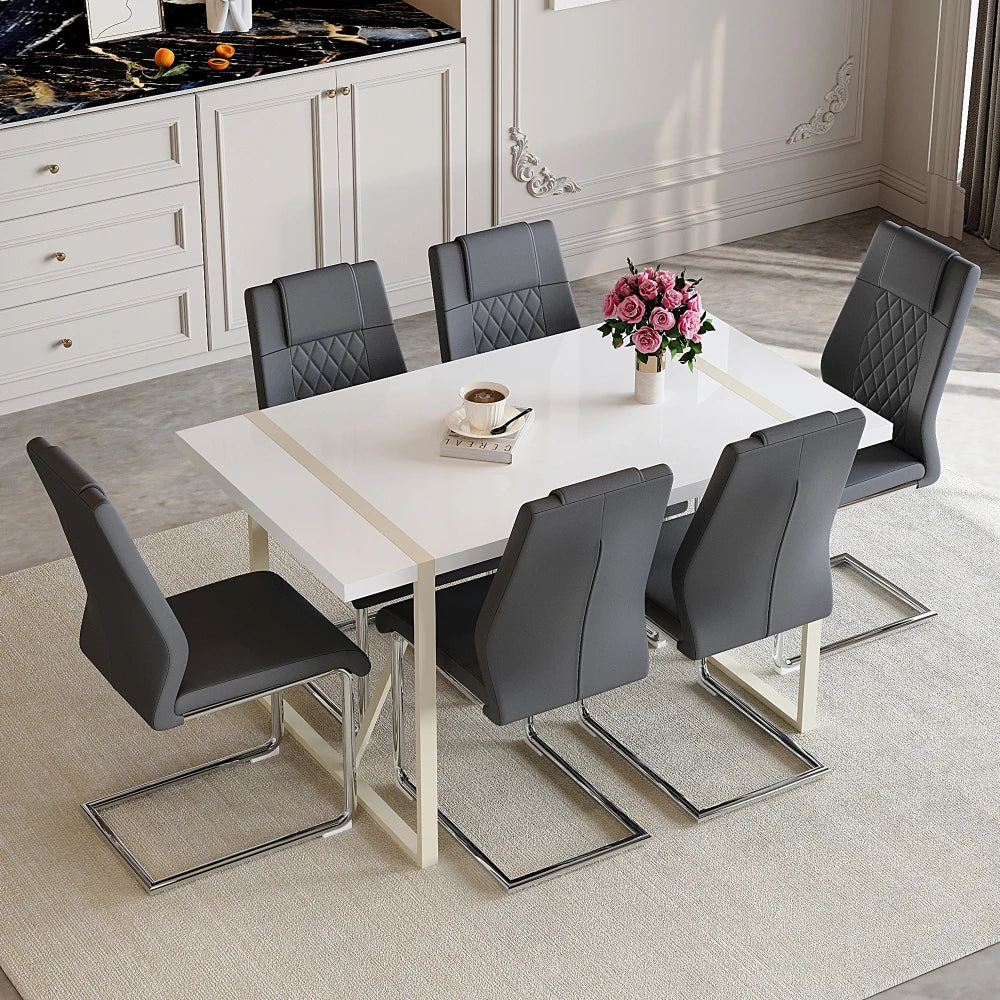 55"x31.4" set w/6 chairs Cream-Style MDF