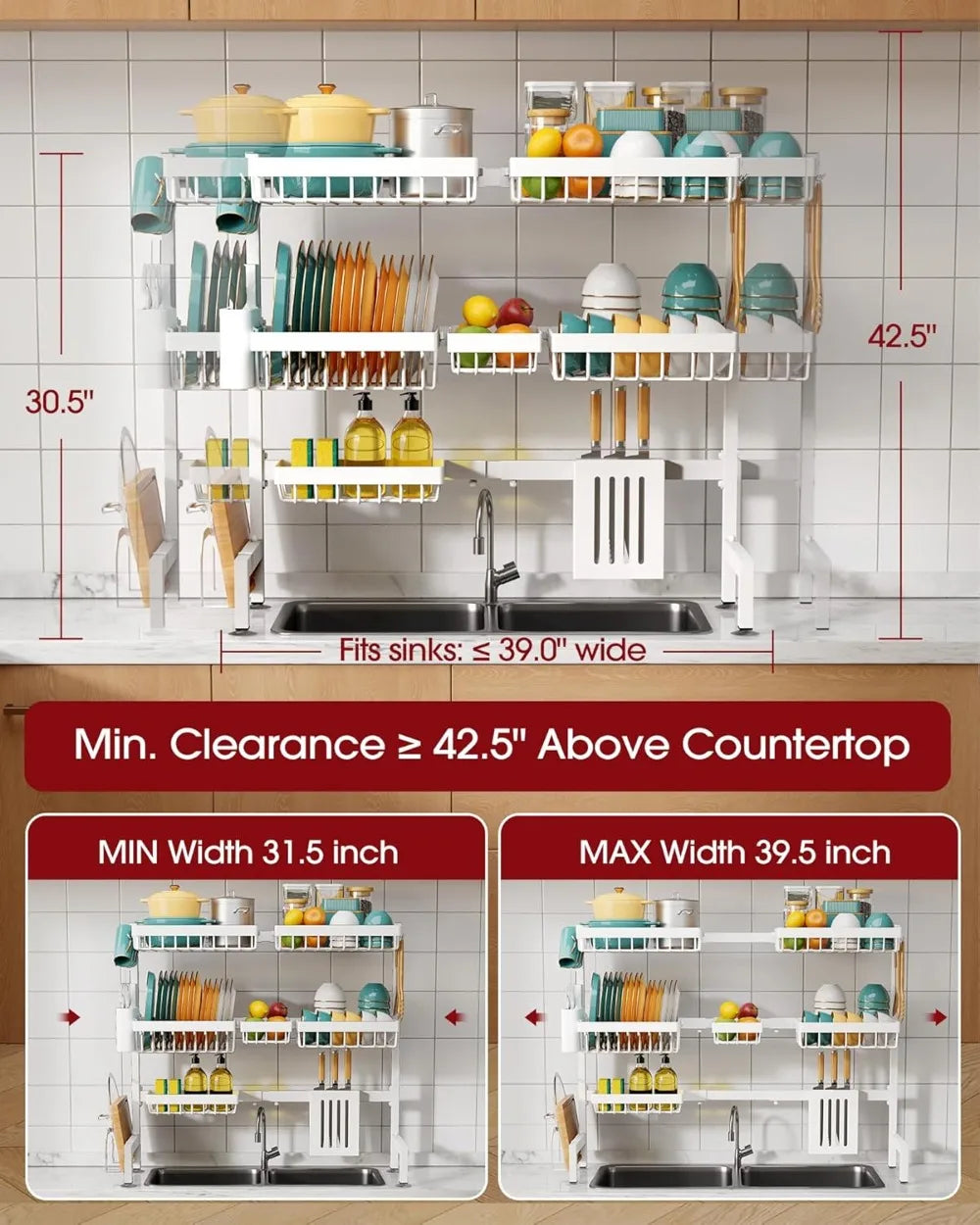 Adjustable Over Sink Dish Rack 3 Tier