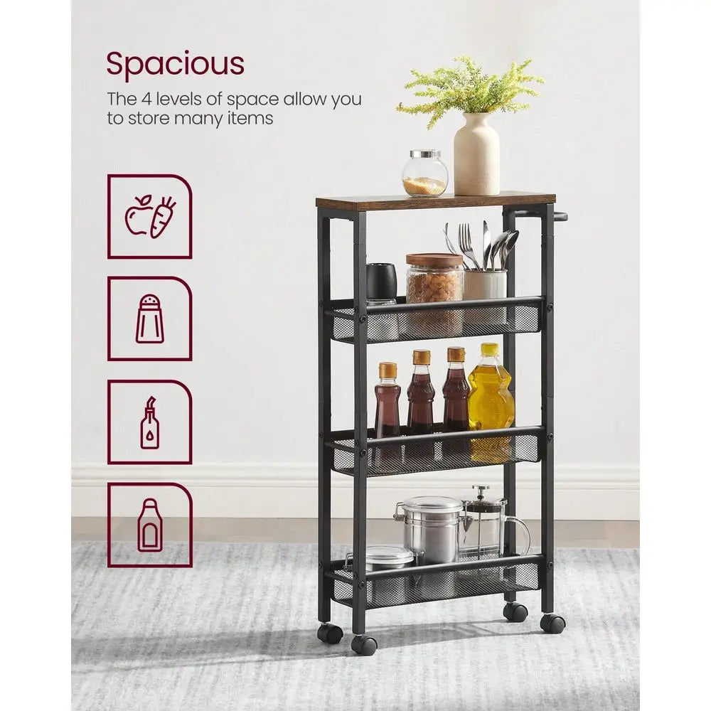 Slim Storage Cart, 4Tier Rolling Cart Tower